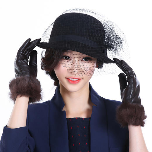 JM-6女士兔毛绵羊皮真皮手套冬季加绒加厚保暖薄款 商品图0