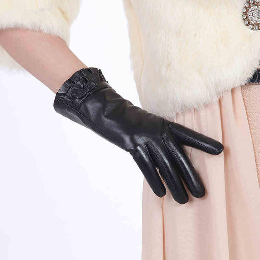 JM-BW011真皮薄绒保暖进口羊皮可爱蝴蝶结女式手套 商品图0