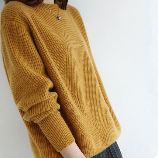 5%羊绒】原价699 特卖价78 奥伊米针织女装专场 圆领元宝针毛衣女宽松