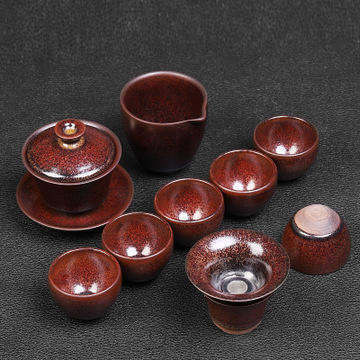 龙窑柴烧纯手工建盏茶杯主人杯窑变家用六杯礼盒茶具套装 商品图0