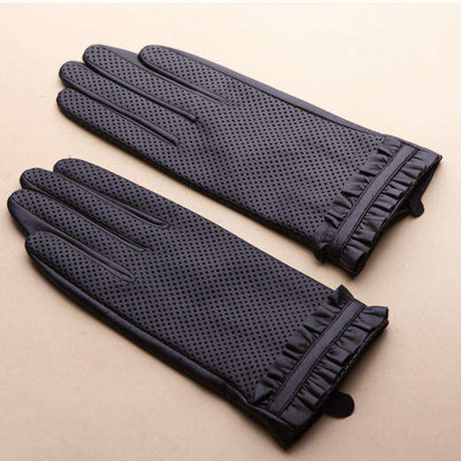 JM-36新品女士山羊皮真皮打孔骑行开车舒适薄款丝里手套 商品图4