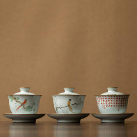 月白汝窑盖碗开片可养泡茶碗冲茶器家用陶瓷茶具