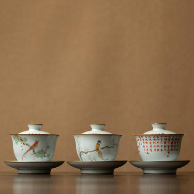 月白汝窑盖碗开片可养泡茶碗冲茶器家用陶瓷茶具 商品图0