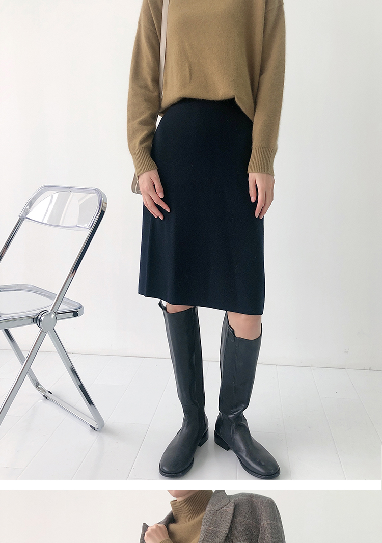 iachoo 20新款冬裙显瘦a字裙高腰百分百羊毛半身针织时尚裙膝上裙