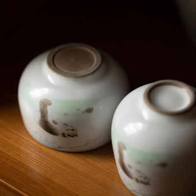 月白汝窑猫咪陶瓷茶杯主人杯品茗杯开片可养单杯个人杯 商品图3