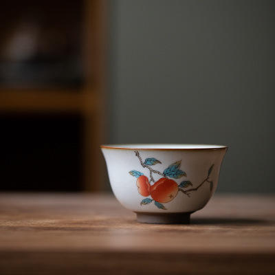 柿子石榴月白汝窑茶杯个人杯主人杯单杯品茗杯开片可养陶瓷茶具 商品图8