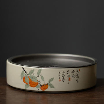 陶瓷蓄水茶盘功夫茶具金属锡盖双层壶承干泡茶台简约家用 商品图5