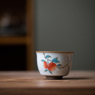 柿子石榴月白汝窑茶杯个人杯主人杯单杯品茗杯开片可养陶瓷茶具 商品图4