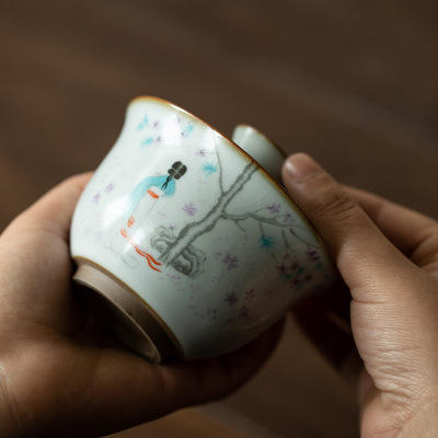 月白汝窑三才盖碗开片可养陶瓷功夫茶具泡茶碗冲茶器 商品图2