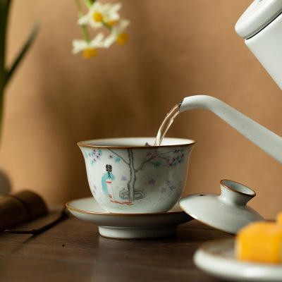 月白汝窑三才盖碗开片可养陶瓷功夫茶具泡茶碗冲茶器 商品图1