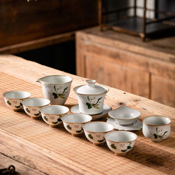 仿古月白汝窑开片马蹄三才盖碗茶具套装礼盒装功夫茶具陶瓷套组 商品图9