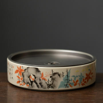 陶瓷蓄水茶盘功夫茶具金属锡盖双层壶承干泡茶台简约家用 商品图7