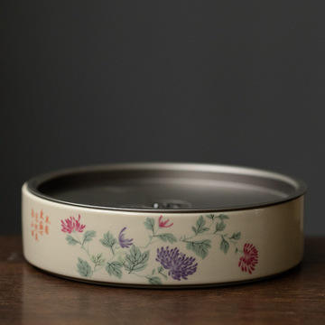 陶瓷蓄水茶盘功夫茶具金属锡盖双层壶承干泡茶台简约家用 商品图8