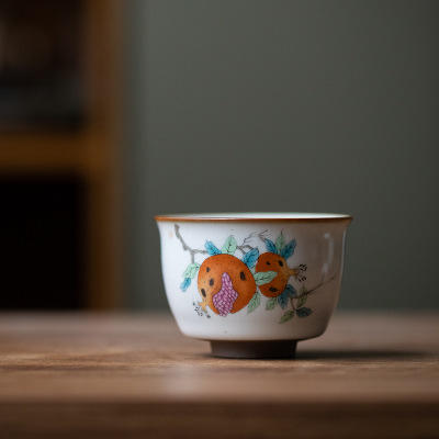 柿子石榴月白汝窑茶杯个人杯主人杯单杯品茗杯开片可养陶瓷茶具 商品图6