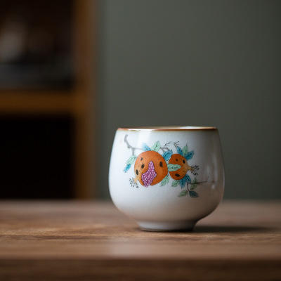 柿子石榴月白汝窑茶杯个人杯主人杯单杯品茗杯开片可养陶瓷茶具 商品图11