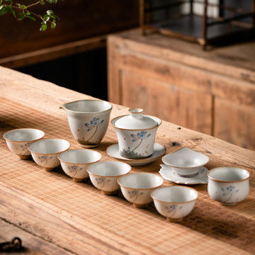 仿古月白汝窑开片马蹄三才盖碗茶具套装礼盒装功夫茶具陶瓷套组 商品图5