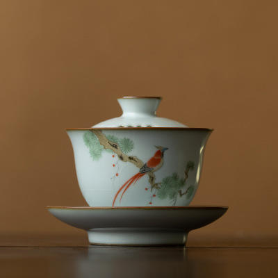 月白汝窑盖碗开片可养泡茶碗冲茶器家用陶瓷茶具 商品图1