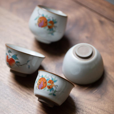 柿子石榴月白汝窑茶杯个人杯主人杯单杯品茗杯开片可养陶瓷茶具 商品图2