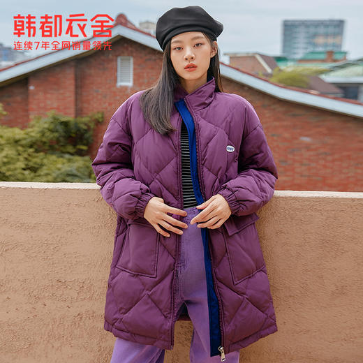 韩都衣舍2021冬装新款宽松立领加厚外套中长款羽绒服女OM81778堯 商品图0