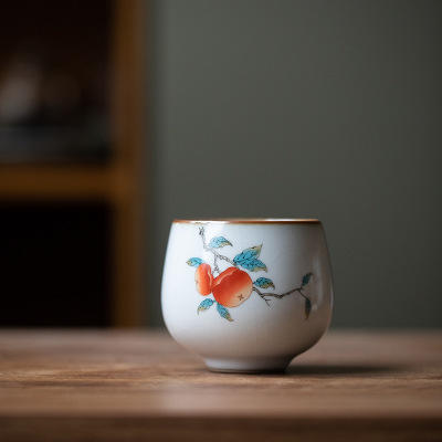 柿子石榴月白汝窑茶杯个人杯主人杯单杯品茗杯开片可养陶瓷茶具 商品图5