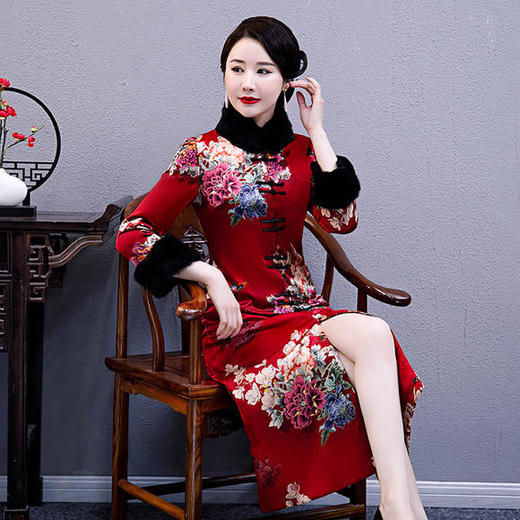 WXG-新款真丝中国风夹棉旗袍 商品图4