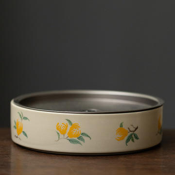 陶瓷蓄水茶盘功夫茶具金属锡盖双层壶承干泡茶台简约家用 商品图6