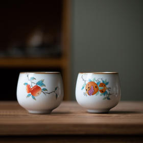 柿子石榴月白汝窑茶杯个人杯主人杯单杯品茗杯开片可养陶瓷茶具