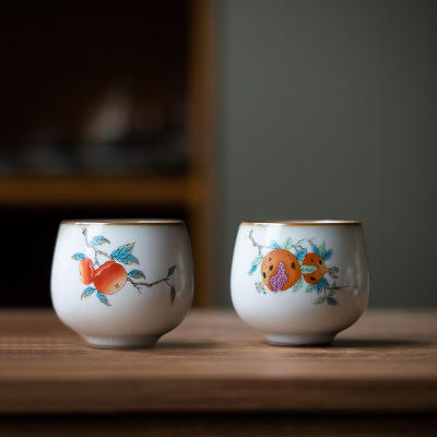 柿子石榴月白汝窑茶杯个人杯主人杯单杯品茗杯开片可养陶瓷茶具 商品图0