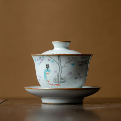 月白汝窑三才盖碗开片可养陶瓷功夫茶具泡茶碗冲茶器 商品图4