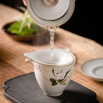 仿古月白汝窑开片马蹄三才盖碗茶具套装礼盒装功夫茶具陶瓷套组 商品图2