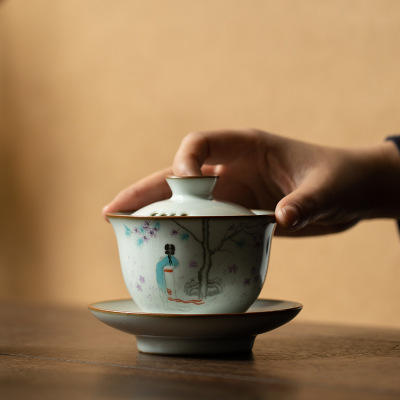 月白汝窑三才盖碗开片可养陶瓷功夫茶具泡茶碗冲茶器 商品图3