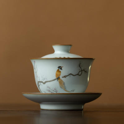 月白汝窑盖碗开片可养泡茶碗冲茶器家用陶瓷茶具 商品图4