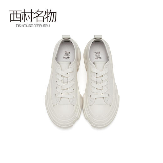 西村名物牛皮厚底运动休闲鞋女2020新绑带小白学生风贝壳鞋16271 商品图3