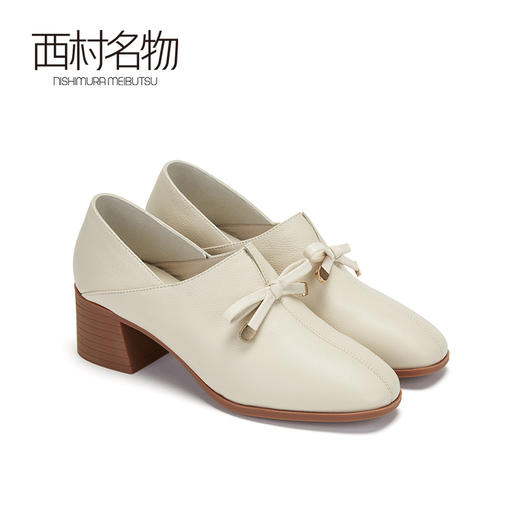 西村名物时尚休闲单鞋女2020春季新款纯色简约中跟小皮鞋30011 商品图1