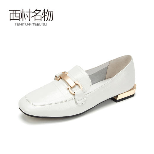 西村名物2020春款舒适方头复古马衔扣低跟平底乐福鞋女T20AM17891 商品图3