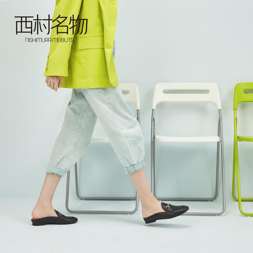 西村名物2020新品鳄鱼纹低跟包头穆勒鞋女士方跟金属扣拖鞋16191 商品图4