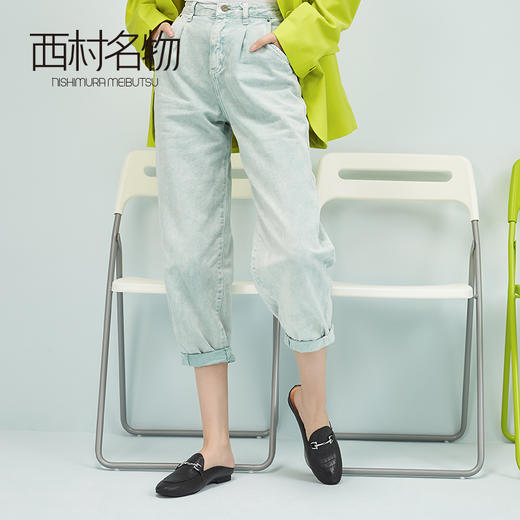 西村名物2020新品鳄鱼纹低跟包头穆勒鞋女士方跟金属扣拖鞋16191 商品图1