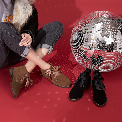 西村名物春季款低跟短靴女英伦风低帮切尔西反绒面马丁靴子T274S42061 商品图0