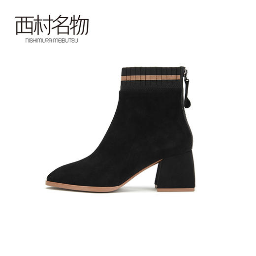 西村名物短靴女2020新款时尚高跟女靴中筒粗跟拉链靴子女冬T29DS43221 商品图2
