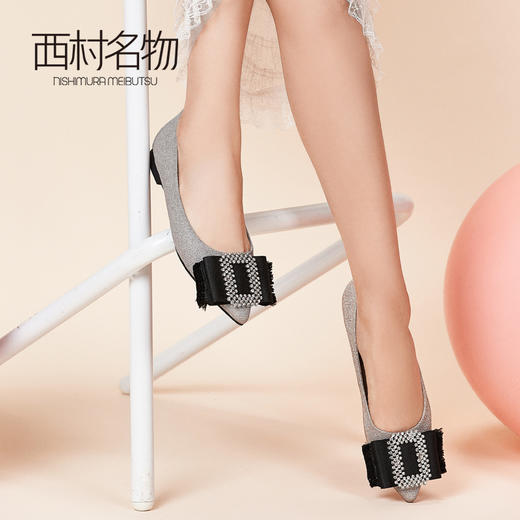 西村名物浅口单鞋女2020春季新款优雅蝴蝶结尖头舒适平底鞋12781 商品图3