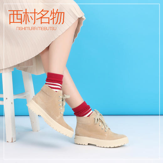 西村名物秋季新款时尚短靴女高帮平跟鞋厚底舒适女鞋T274S41291 商品图2