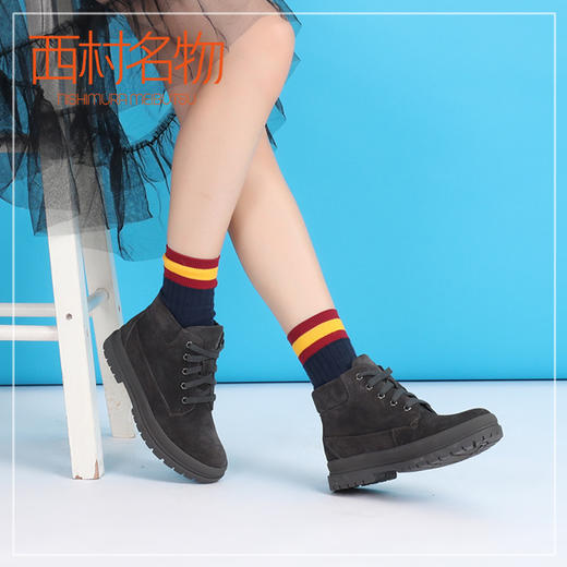 西村名物秋季新款时尚短靴女高帮平跟鞋厚底舒适女鞋T274S41291 商品图3