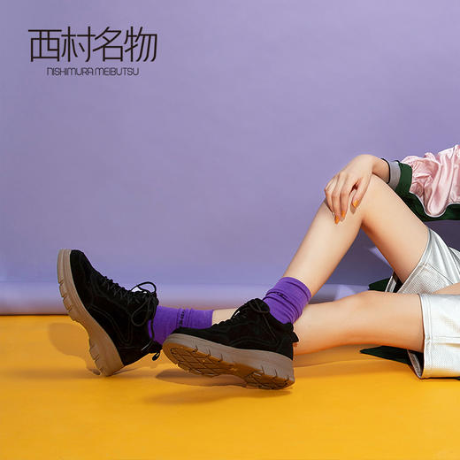 西村名物2020冬季新款ins潮绒面厚底舒适短靴老爹鞋女T29DF40181 商品图0