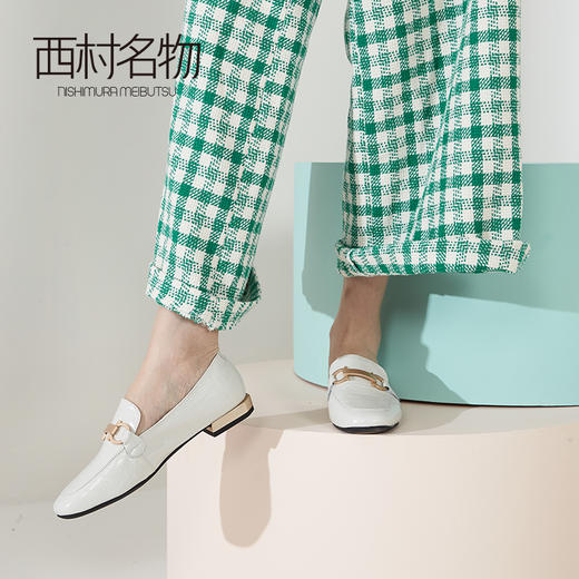 西村名物2020春款舒适方头复古马衔扣低跟平底乐福鞋女T20AM17891 商品图2