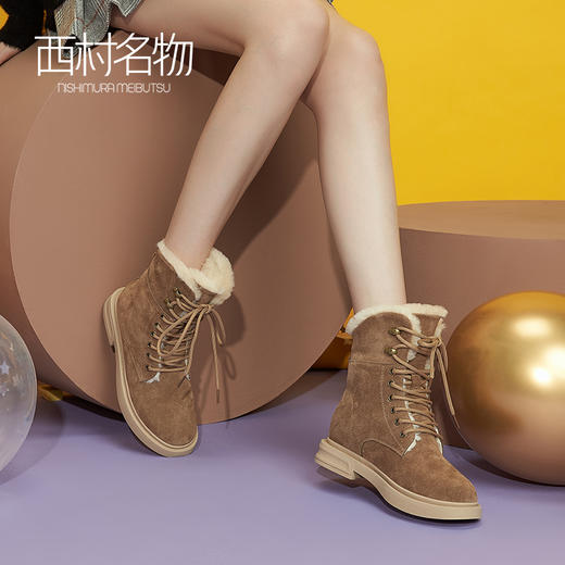 西村名物牛皮马丁靴羊毛绒里保暖靴子2020冬季新款加绒女靴T29DC44091 商品图0