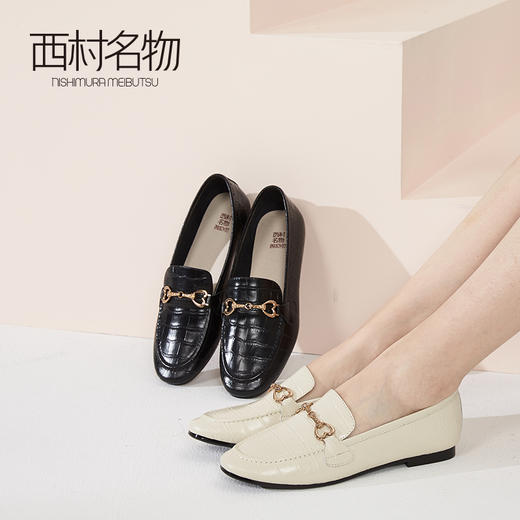 西村名物2020春款舒适英伦风马衔扣石头纹圆头乐福鞋女T20AM18021 商品图4