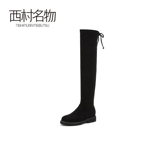 西村名物2020冬季新款黑色绒面长筒靴粗跟时尚靴子女T29DI43191 商品图1