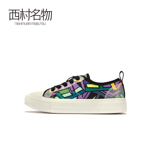 西村名物2020秋季新款小白鞋女织物系带俏皮涂鸦休闲板鞋31721 商品图4