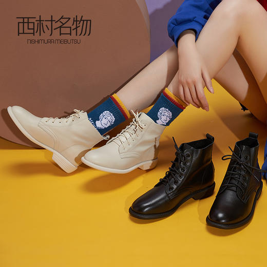 西村名物2020秋冬季新款休闲短靴女时尚复古系带马丁靴T29DS42641 商品图1