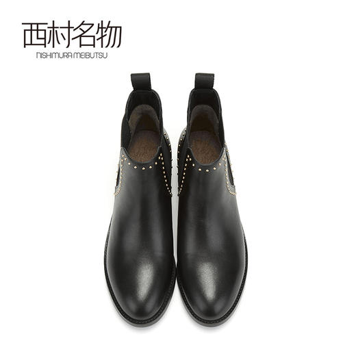 西村名物牛皮加绒切尔西靴2020冬季新款靴子女圆头铆钉短靴T29DS45021 商品图1